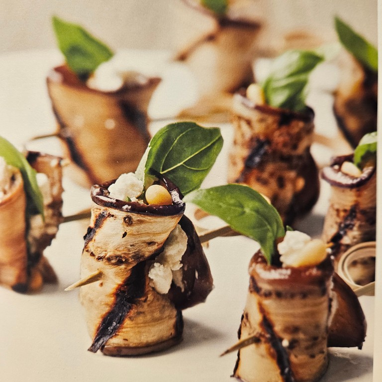 Grilled Eggplant with Feta, Basil, and Pine Nuts