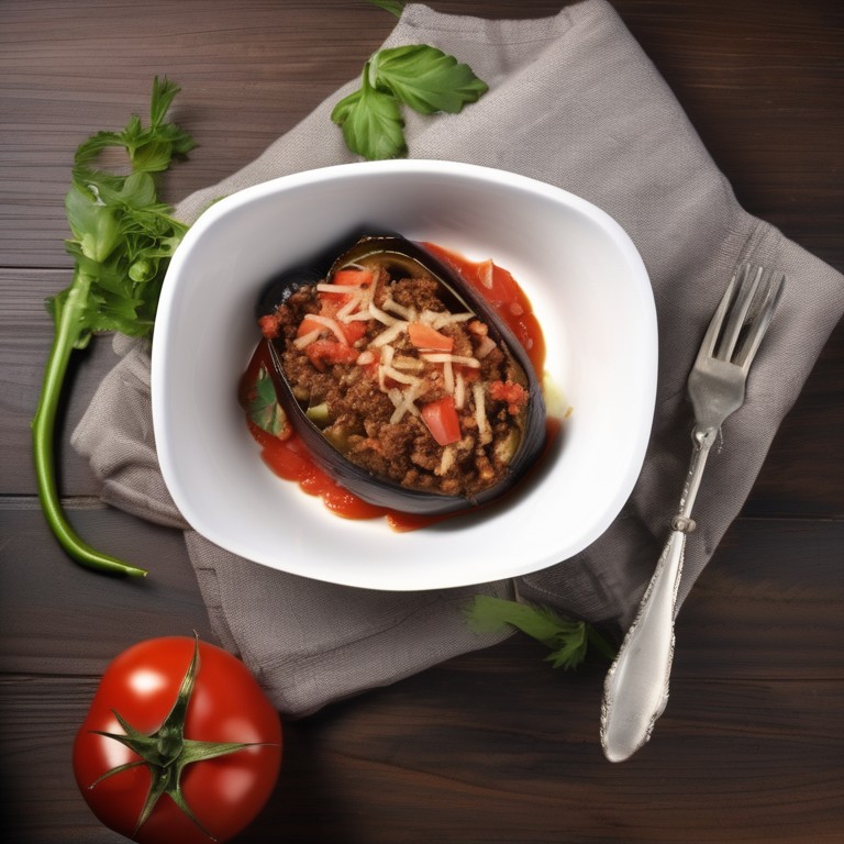 Stuffed Eggplant with Ground Beef and Tomatoes