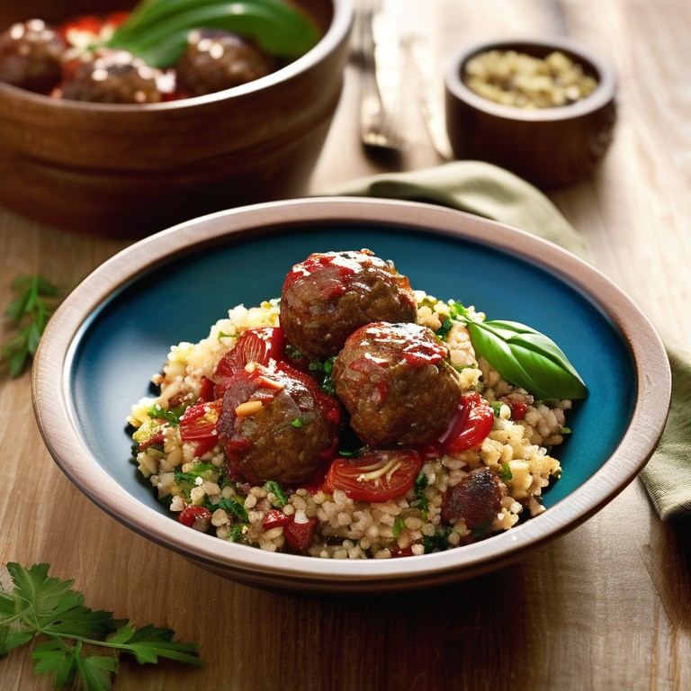 Mediterraner Quinoa-Salat mit Tomaten und Kräuterfleisch