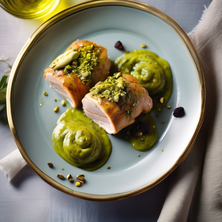 Saffron-infused Chicken Roulades with Pistachio Pesto