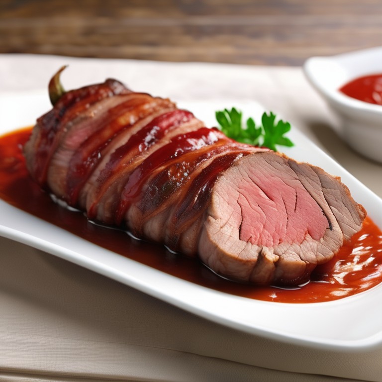 Bacon-Wrapped Beef Meat with Tomato Sauce