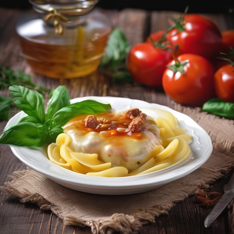 Паста с беконом и сыром в томатном соусе