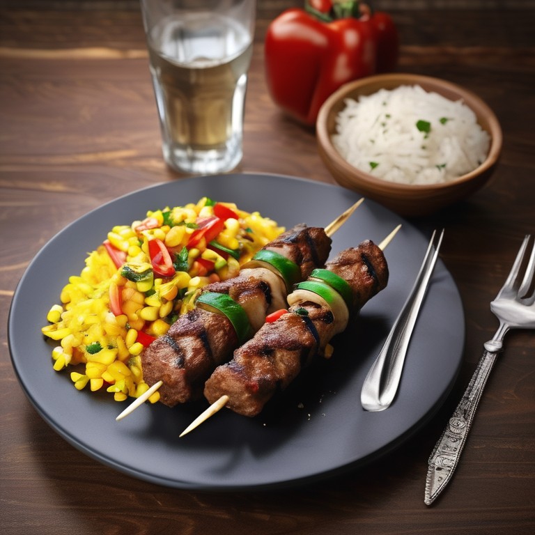 Grilled Vegan Kebab with Corn Rice