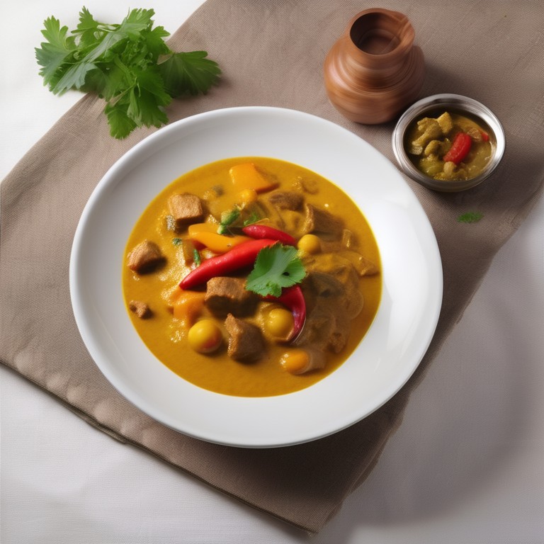 Gelbes Curry mit Paprika und Pute