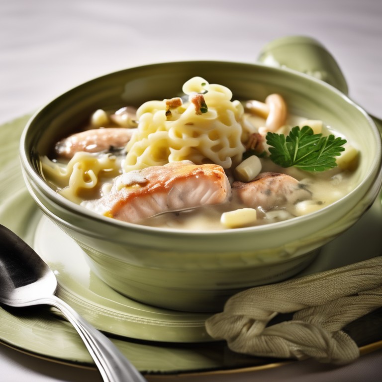 Fischstäbchen mit Sahne-Weißweinsoße und Nudeln