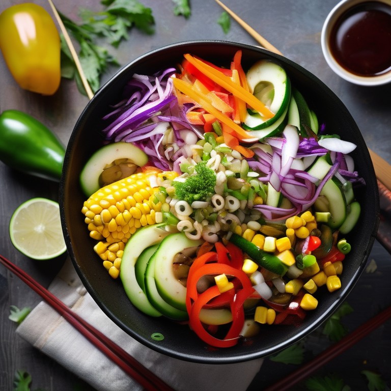 Colorful Veggie Bowl with Spicy Asian Dressing