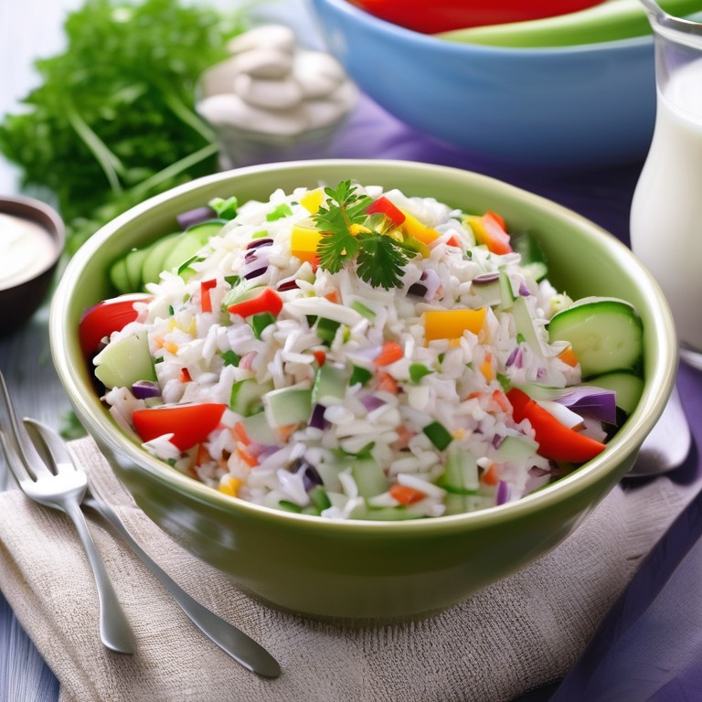 Bunter Reissalat mit Gemüse und Joghurtdressing
