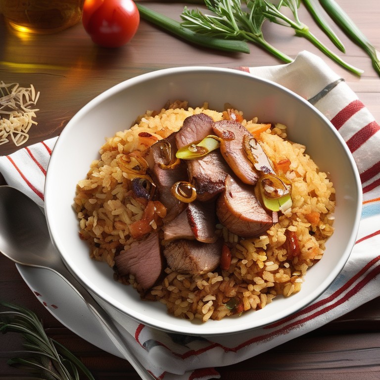 Savory Bulgur Pilaf with Grilled Onions and Mixed Meats