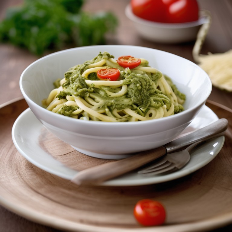 Gemüse-Nudelauflauf mit Pesto und Käse