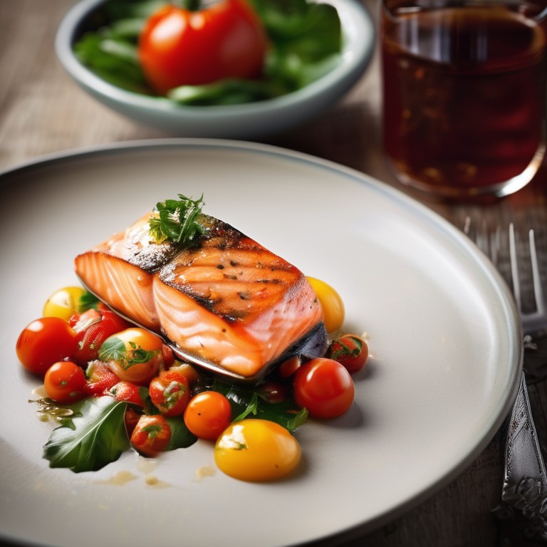 Gegrillter Lachs mit Tomatensalsa und Auberginenpüree