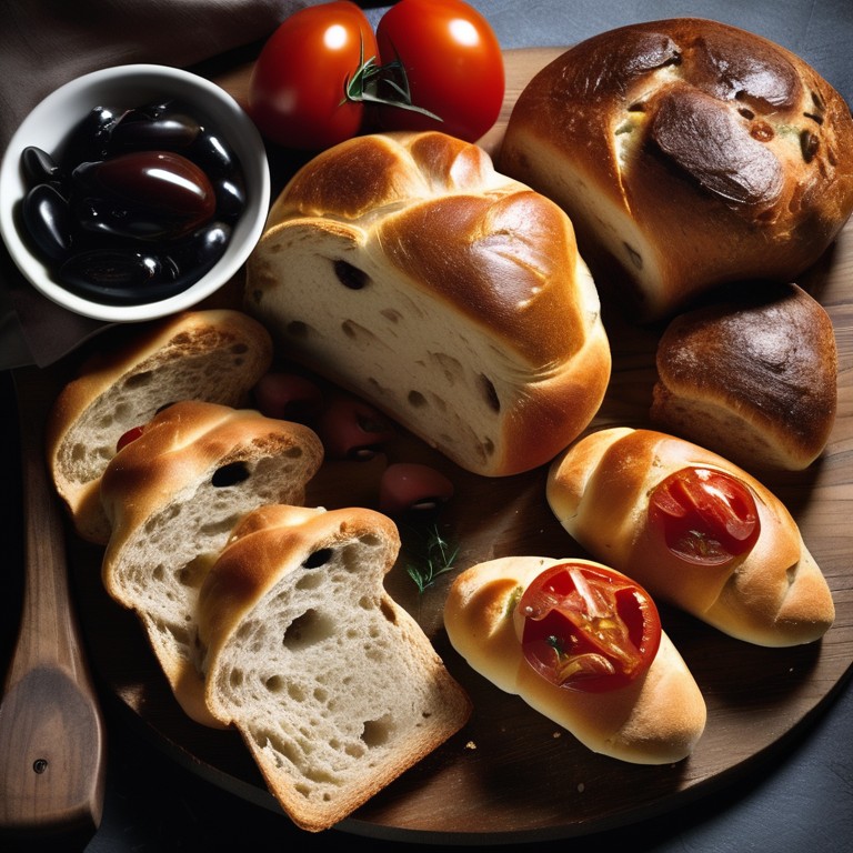 Pugliese Bread and Focaccia - Focaccia with Tomatoes and Olives - Pugliese Puccia with Porchetta - Altamura Bread