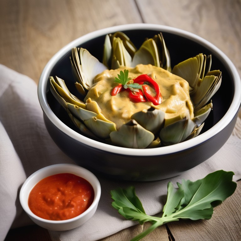Steamed Artichokes with Cashew Red Pepper Dip