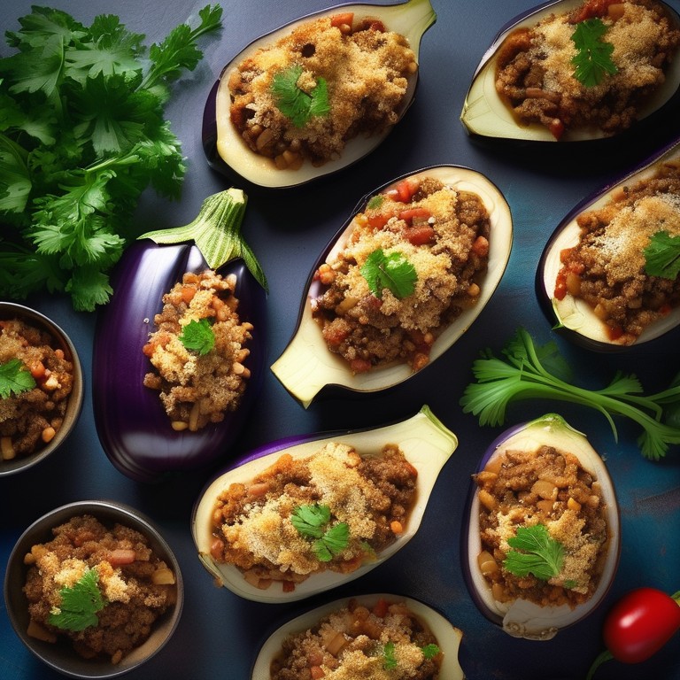 Stuffed Eggplant with Ground Beef and Barley