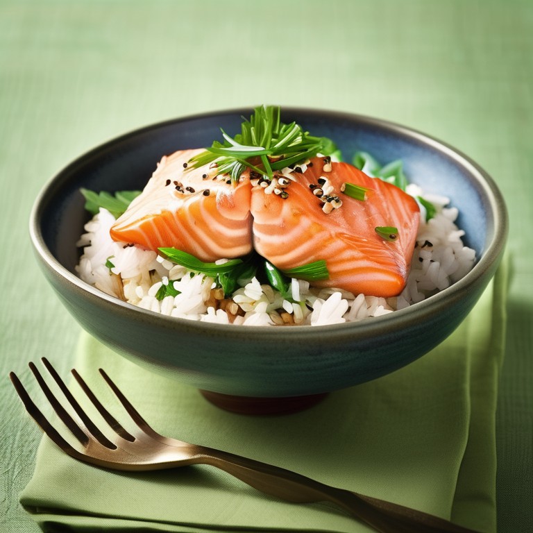 Bols de Saumon, Roquette, Crevettes et Riz