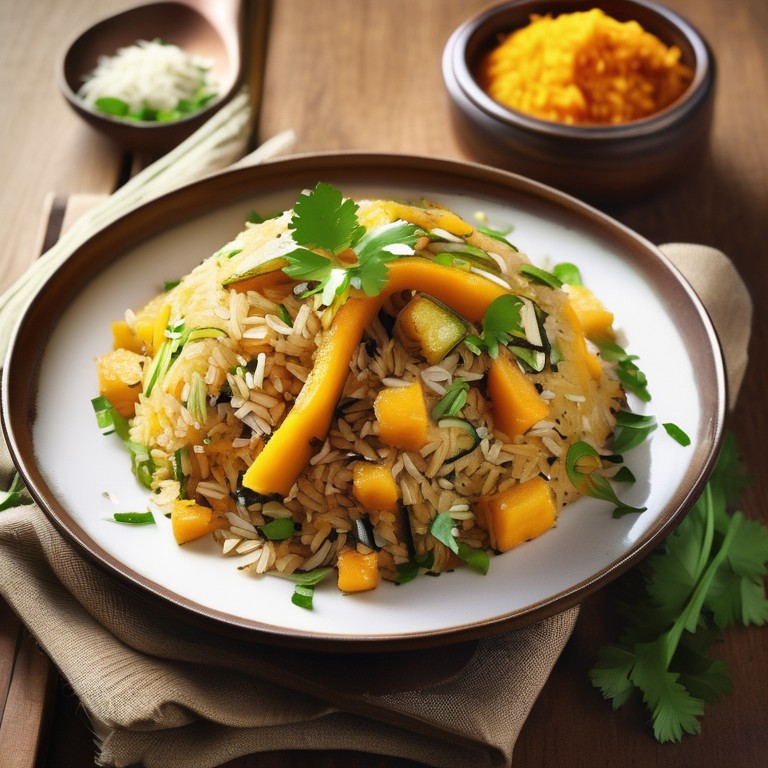 Savory Fried Basmati Rice with Butternut Squash and Zucchini