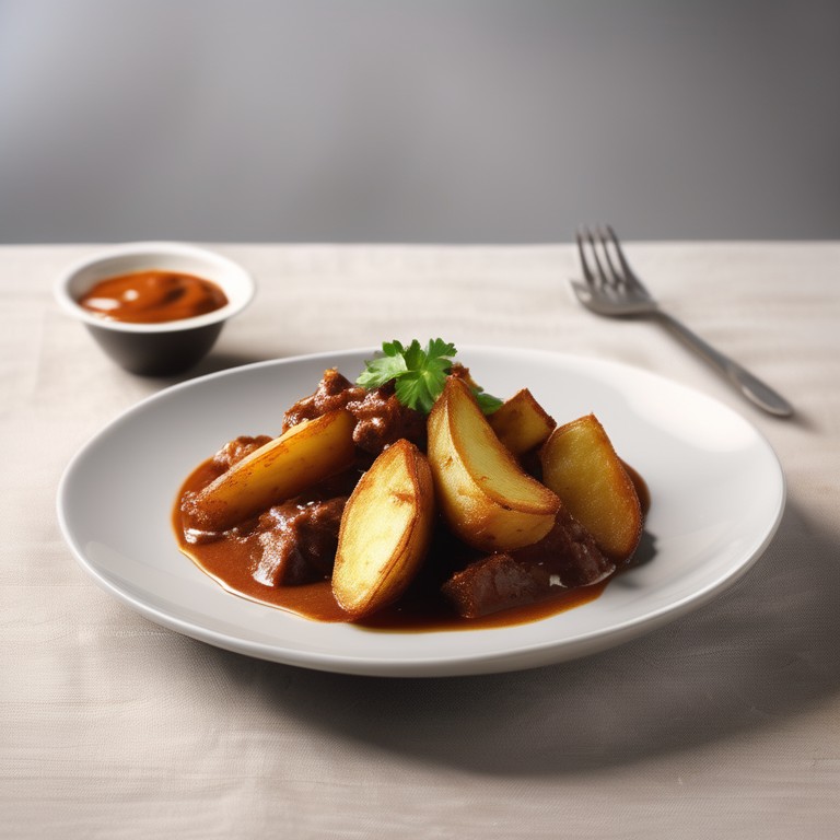Crispy Potato Wedges with Beef Curry Sauce