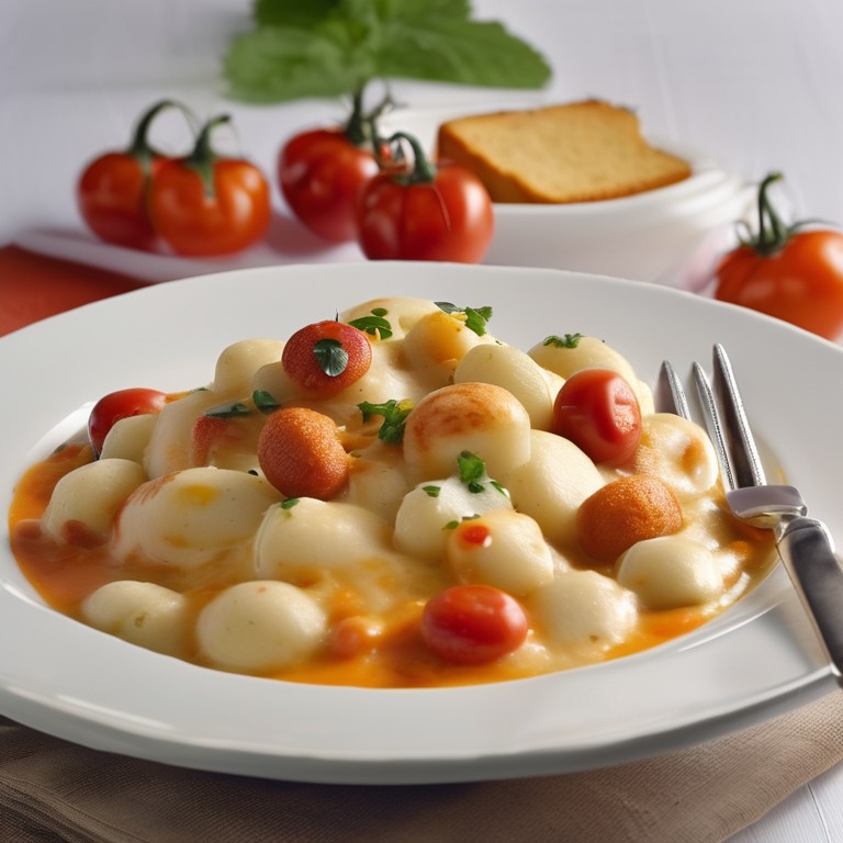 Gnocchi mit Pilzen und Käse in pikantem Hummus-Sauce