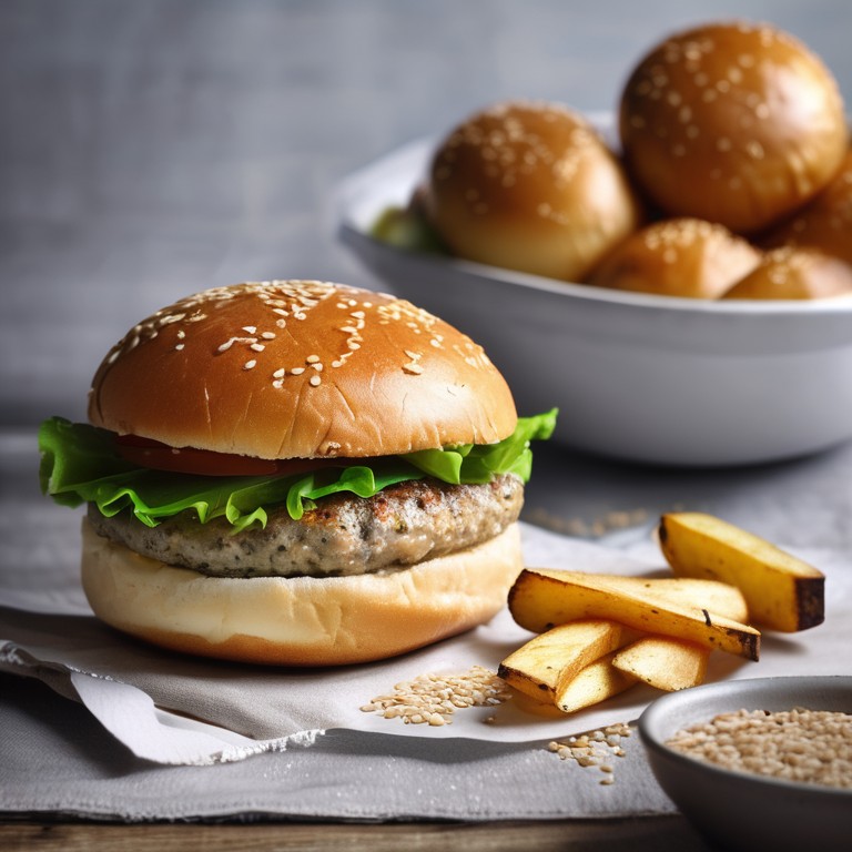 Sesame Seed Burger Buns with Crispy Potato Wedges
