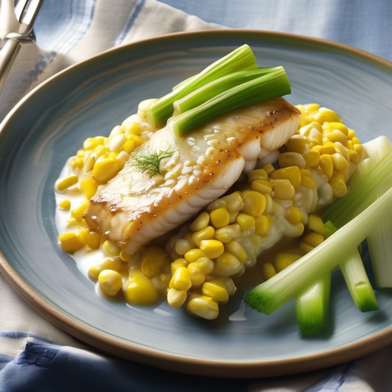 Kabeljau mit Maiskolben und Sellerie in einer Penis- und Titten-Sauce