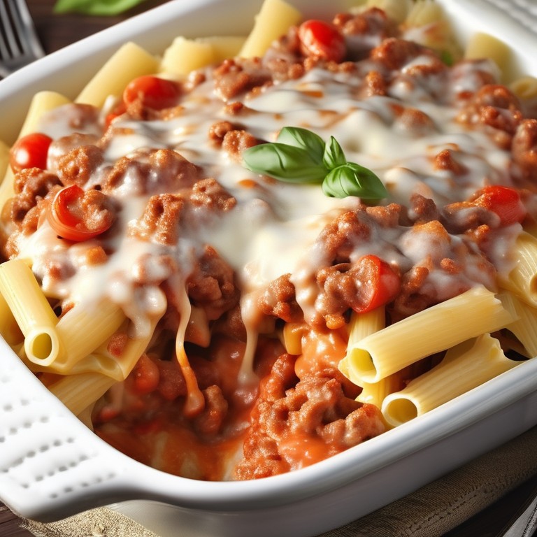 Hackfleisch-Nudelauflauf mit Tomatensahnesauce