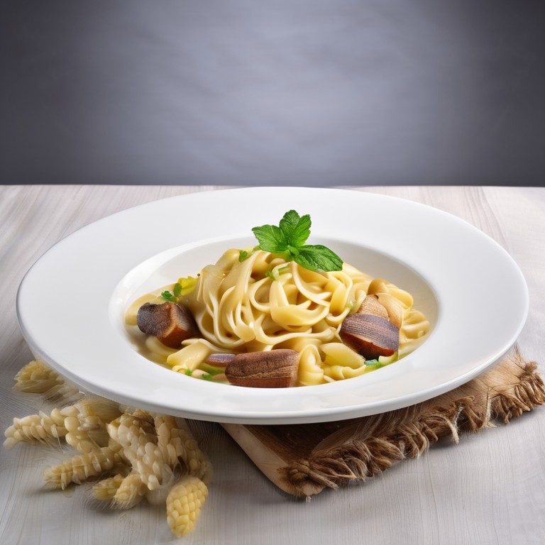 Nudelpfanne mit Schinken, Zwiebeln und Gurke