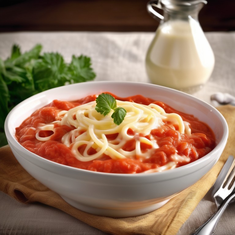 Überbackene Käse-Sahne-Nudeln mit Tomatensauce