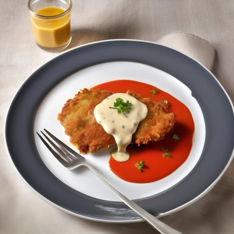 Knuspriges Hähnchenschnitzel mit Sahnesauce und Schafskäse