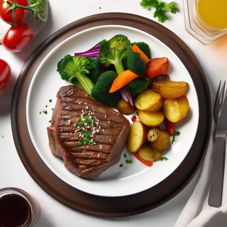 Steak Végétal avec Légumes, Pommes de Terre et Sauce