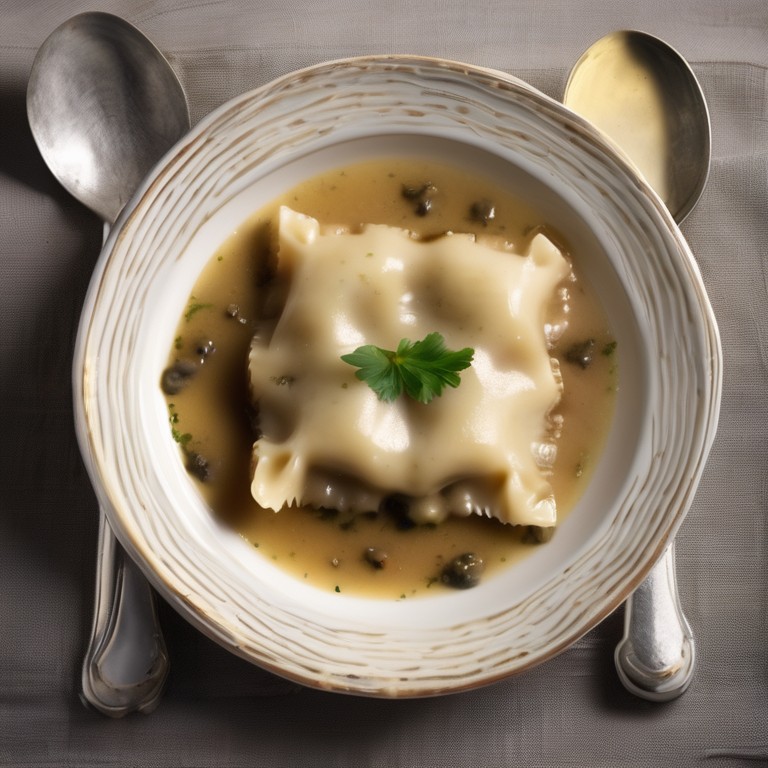 Ravioli aux Porc, Poireaux, Champignons et Crème Parmesan