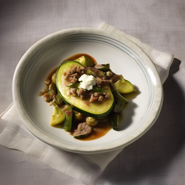 Rindfleisch und Zucchini Pfanne mit Knoblauch-Zwiebel Reis