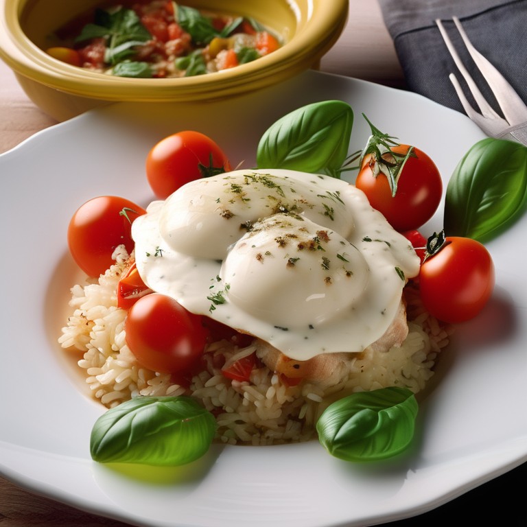Poulet Mozzarella avec tomates concassées et légumes sautés