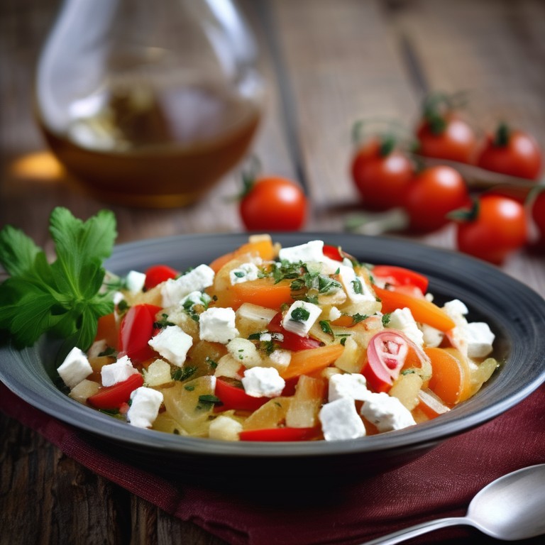 Griechischer Kartoffelsalat mit Gemüse und Feta