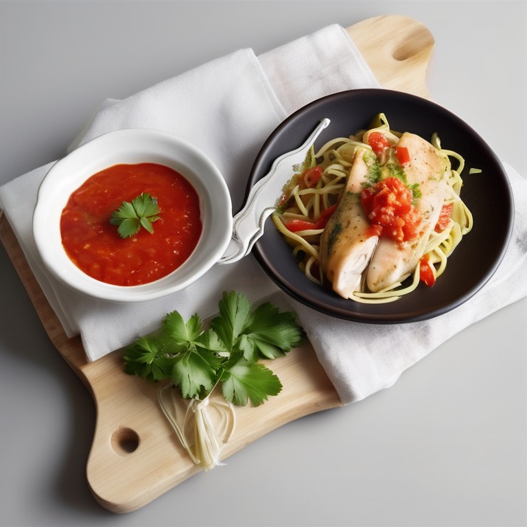 Espaguetis con Pollo y Judías Verdes en Salsa de Tomate