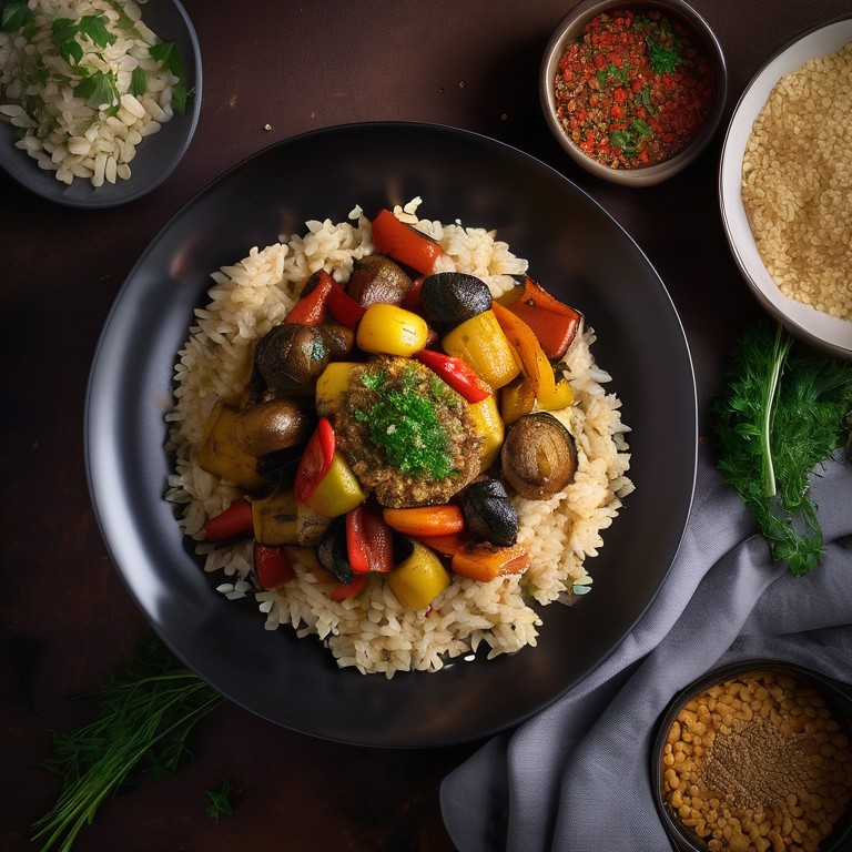 Arroz com Macarrão e Vegetais Assados