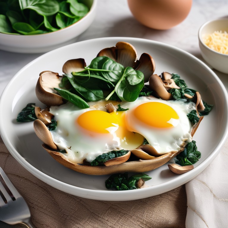 Baked Mushroom and Spinach Sunny Side Up