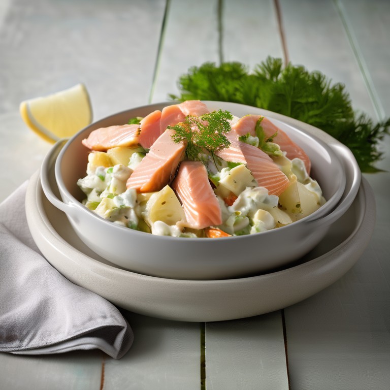 Köstlicher Kartoffelsalat mit Lachs und Kräuter-Mayonnaise