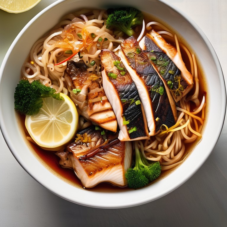 Spicy Ramen with Grilled Fish and Onion