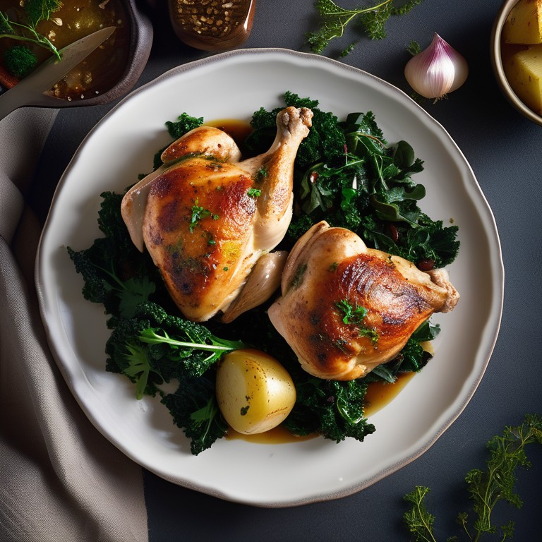 Garlic Herb Roasted Chicken Thighs with Kale and Potato Medley