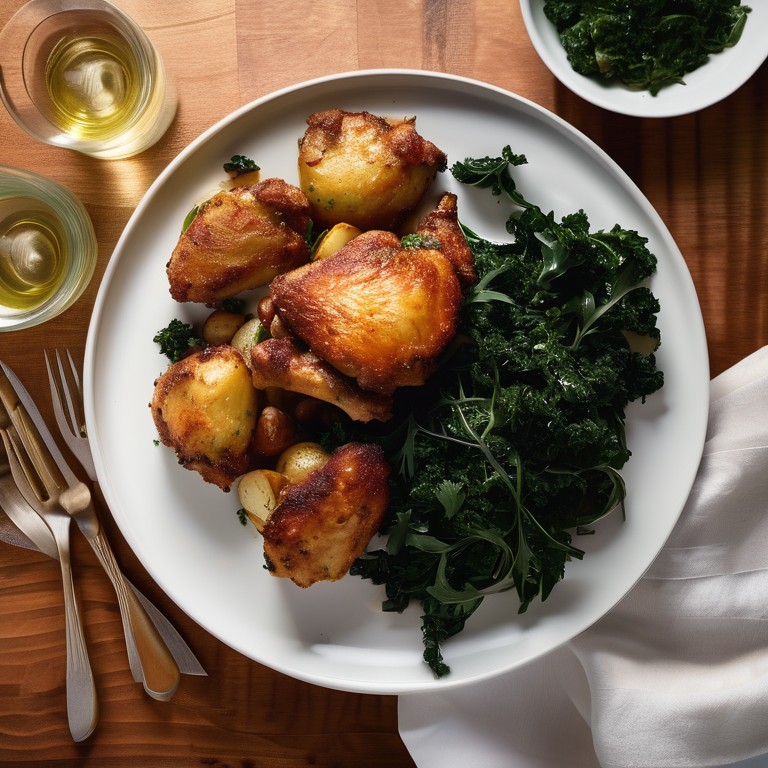 Crispy Chicken Thighs with Kale and Roasted Potatoes