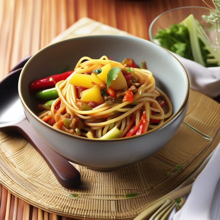 Vegetarian Spaghetti with Mixed Vegetables and Sweet & Sour Sauce