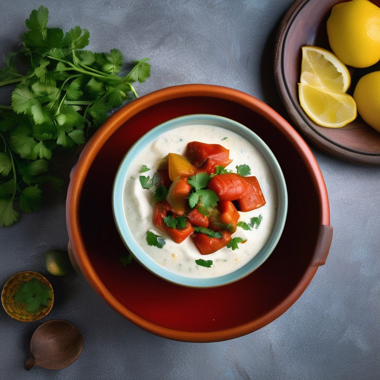 Tomato and Potato Curry with Lemon Yogurt Sauce