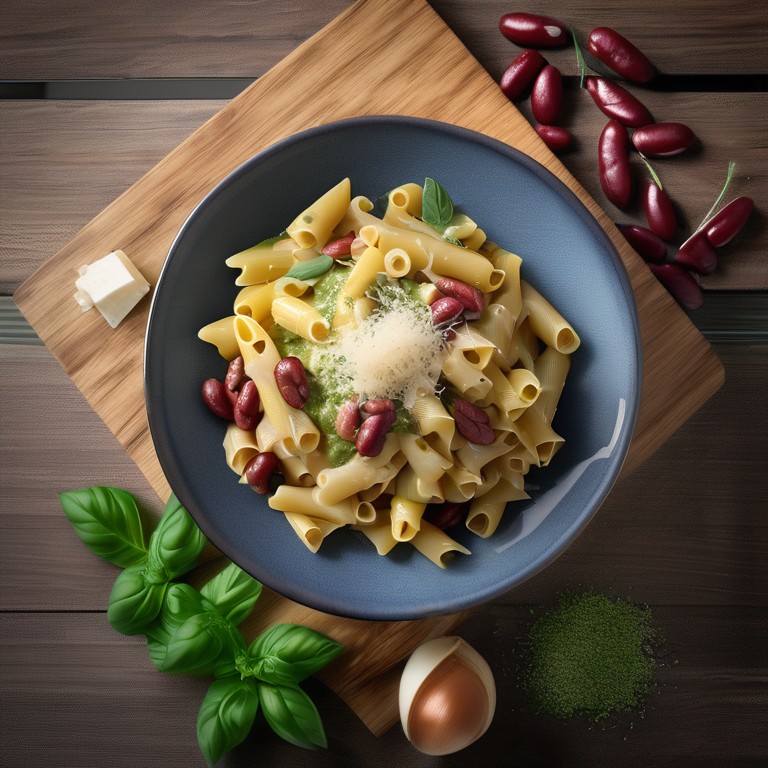 Nudel mit Mais-Pesto-Sauce und Parmesan