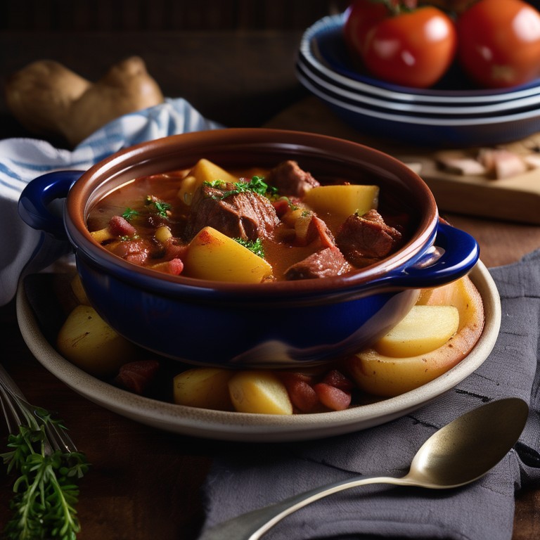 Gulasch mit Bratspeck und Kartoffeln