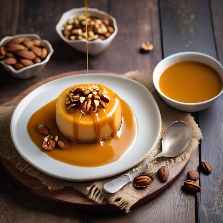 Flan de Camote con Salsa de Nueces