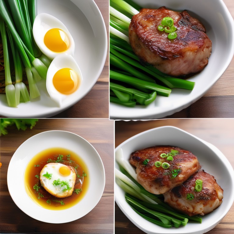 Зеленый Лук и Мясная Отбивная с Яйцом