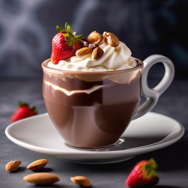 Strawberry Peanut Butter Swirl Hot Chocolate with Dry Fruits Topping