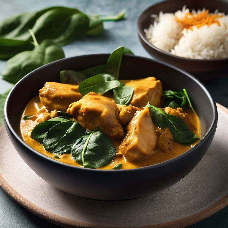 Poulet au Curry avec Riz et Épinards Frais