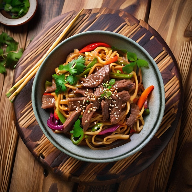 Sizzling Chinese Stir-Fry Noodles with Beef and Vegetables