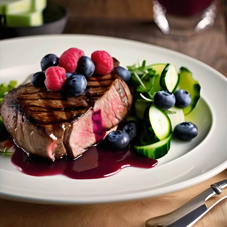 Steakhouse-Style Rump Steak with Blueberry-Raspberry Relish, Cucumber ...