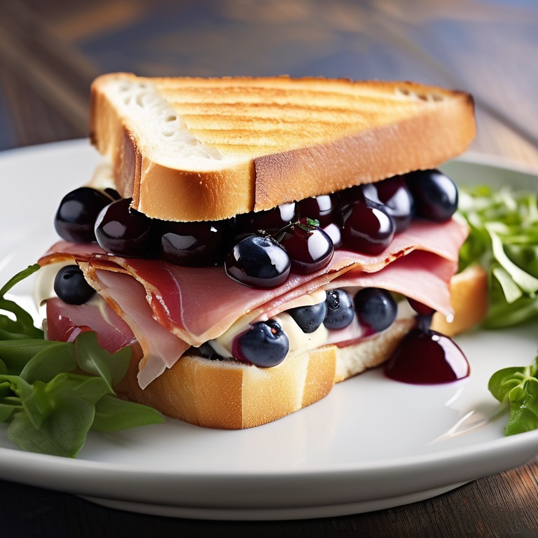 Savory Ham and Cheese Toasted Sandwich with Tomato and Blueberry Sauce
